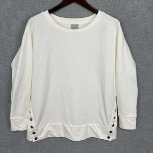 Chico’s Sweater Women’s 1/M Cream Zenergy Gold Buttons Pullover Long Sleeve